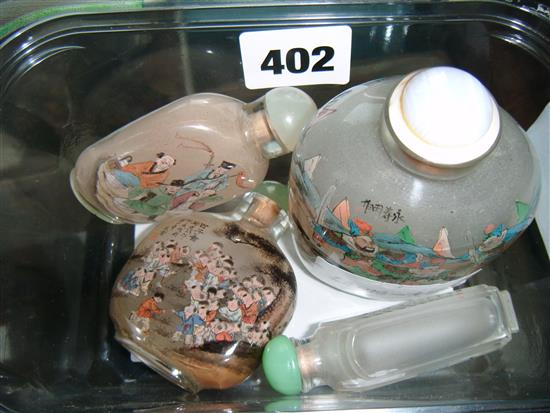 Four Chinese inside painted glass snuff bottles,